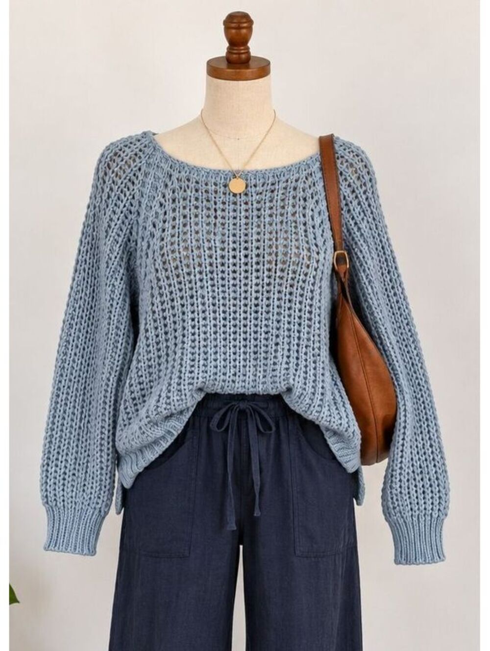 Wooden Ships Blue Cotton Blend Chunky Knit Sweater Coastal Relaxed Pullover